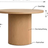 Table de salle à manger ronde en chêne massif avec piétement cannelé, table cylindrique en bois naturel pour salle à manger et restaurant