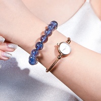 Bracelet Unisexe Tendance en Perles de Cristal de Luxe et Strass, Style Purins Naturel, avec Minéral Brésilien Bleu Super Sept et Clochette