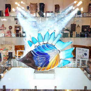 Adorno de Cristal Soplado a Mano con Forma de Aleta de Pez Azul, Figura de Cristal Soplado con Base, Escultura de Animal para Decoración Navideña - Product Image 3