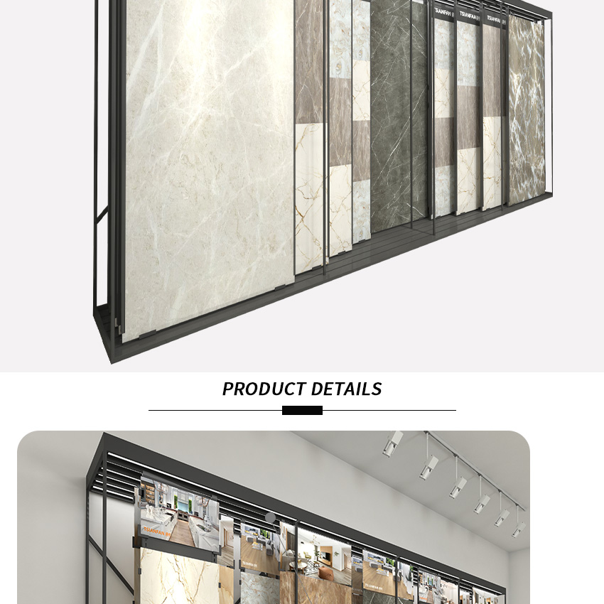 Customized Panel Size Large Sliding Tile Display Rack Showroom Sample Plate Quartz Granite Marble Stone Push Pull Stand Exhibit