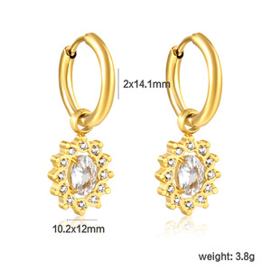 Elegantes Pendientes de Aro Dorados con Cristal Ovalado Engastado en Puntas para Uso Diario en Mujeres - Product Image 4