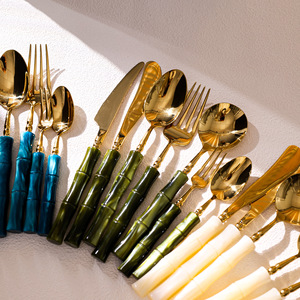 <b>Acrylic</b> Bamboo Joint 304 Stainless Steel Knife Fork Spoon Set Retro Cutlery Steak Dinnerware <b>Mirror</b> Polished Fresh Cute Style - Product Image 2