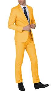 メンズスーツスリムフィット2ピース2ボタンブレザーウェディングウエディングタキシードシングルブレストジャケットパンツセットイエロースーツ - Product Image 5