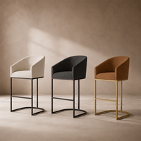 Tabouret de comptoir en acier tubulaire avec coussin en mousse moelleuse, accoudoir incliné, en tissu, pour bars et cafétérias universitaires