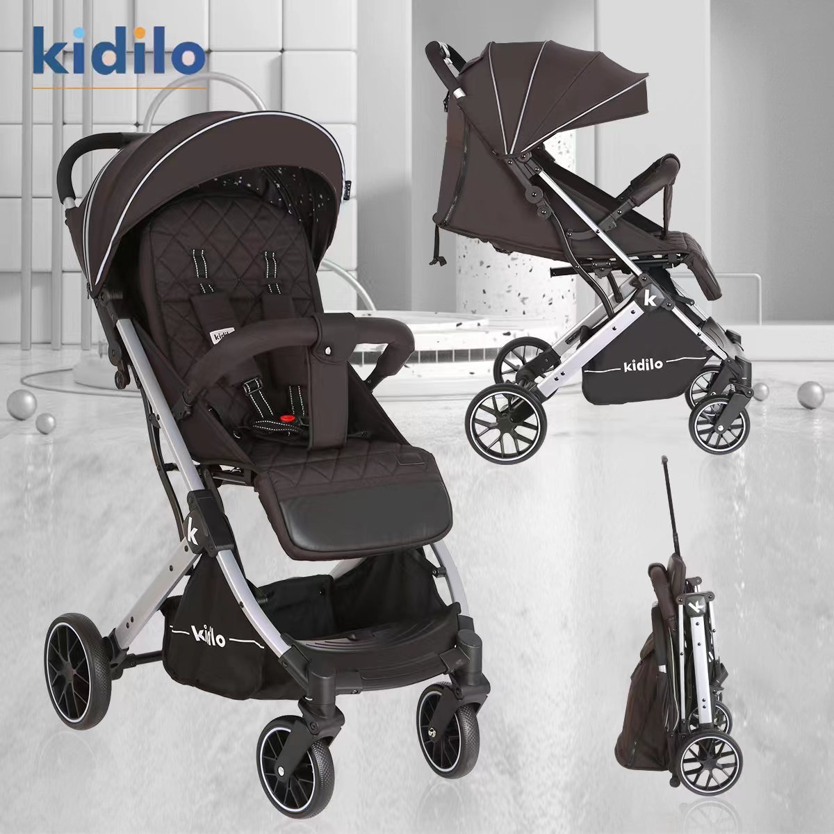 Kidilo Lightweight Foldable Baby Stroller with Five-Point Safety