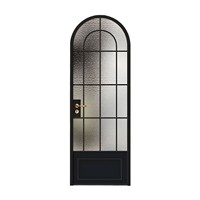 Puerta de Vidrio Arqueada Francesa, Marco Delgado Personalizado, Puerta Interior Antirrobo con Vidrio Artístico Acordonado