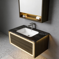 Meuble-lavabo mural moderne avec éclairage LED intégré, lavabo design aux lignes architecturales et style contemporain