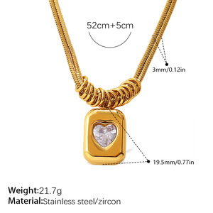 Collier double couche en acier inoxydable avec strass en forme de cœur et chaîne serpent, luxueux et empilable, pour femmes - Product Image 3