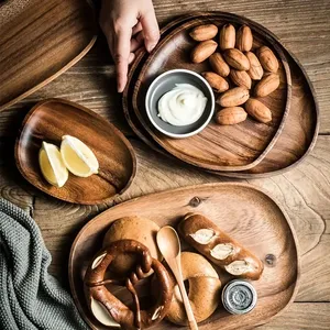Plateau en bois naturel Plateau de service simple de luxe léger Assiettes en bois rétro Assiette à fruits Assiette à fruits Assiette à snacks Assiette alimentaire - Product Image 2