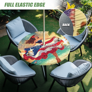 Custom Puerto Rico Flag Waterproof Zippered Cover Outdoor <strong>Round</strong> <strong>Tablecloth</strong> with Umbrella <strong>Wipeable</strong> Fabric Table Cloth - Product Image 6