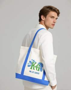 Sac fourre-tout en toile de coton biologique réutilisable avec poche, sacs fourre-tout en toile avec logo imprimé personnalisé pour femmes - Product Image 1