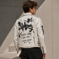Veste de motard pour homme ODM en cuir PU, fermeture éclair asymétrique, revers cranté, imprimé abstrait, épaulettes, poches zippées, veste streetwear
