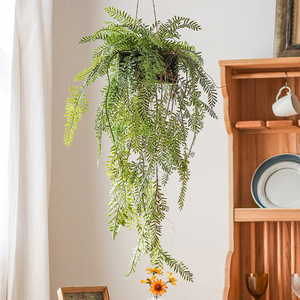 Decorazione da Parete con Piante Verdi Simulate, Felce Artificiale, Sfera Verde Pendente, Decorazione Murale con Piante Verdi - Product Image 1