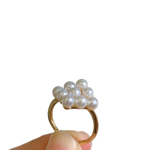 Bague en argent S925 avec perle et diamant en forme de grille à vent parfumé, 4 mm, jaune et blanc, double couleur, petit accessoire avec boîte cadeau - Product Image 5