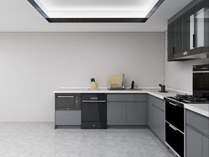 Meuble de cuisine îlot gris laqué brillant en contreplaqué à panneaux plats - Product Image 5