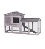Cage à lapins et poulailler en bois, durable, pour intérieur/extérieur, avec plateau en plastique plus profond (Gris02-Un ensemble)