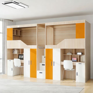 <span class=keywords><strong>Lit</strong></span> superposé compact <span class=keywords><strong>en</strong></span> bois avec bureau et rangement, idéal pour les petites chambres ou les studios d'adultes, optimisant l'espace vertical. - Product Image 1