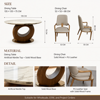Table à manger ronde en marbre de style nordique moderne, base en bois massif, mobilier de salle à manger de luxe design pour appartement et maison
