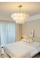 Lustre LED ultra-minimaliste en cuivre pur, style crème français, finition dorée, intensité variable, éclairage pour toute la maison