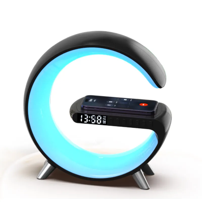 LED Night Light Intelligent Atmosphere Lamp Bluetooth Speaker Wireless Charger Bedside Lamp APP Control Nightstand Lamp