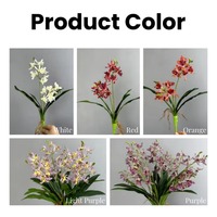Bunga dan daun buatan untuk dekorasi rumah pernikahan, 2 buah anggrek Cymbidium putih sentuhan asli