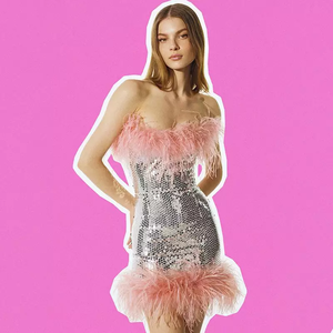 Mujeres Sexy Bustier Slim <span class=keywords><strong>Lentejuelas</strong></span> Falda Cintura-adelgazamiento Avestruz Pluma Mini <span class=keywords><strong>Vestido</strong></span> de tubo - Product Image 1