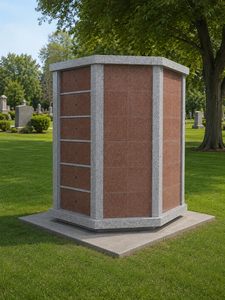 Columbario de Granito para Cementerio, Estilo Americano Tradicional, Monumento de Piedra Roja y Gris - Product Image 5