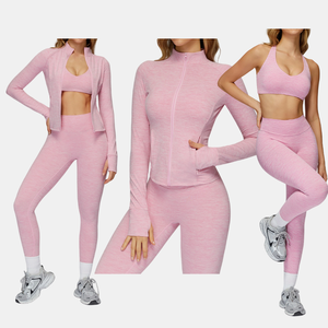 Phụ Nữ Cationic Lông Cừu Yoga Đặt <span class=keywords><strong>4</strong></span> Mảnh Cao Cổ Zip Áo Khoác Áo Ngực Thể Thao Vest Cao Eo Quần Chặt Chẽ Phù Hợp Căng Activewear - Product Image 4