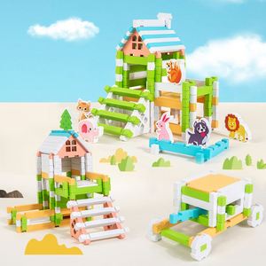 New Montessori 120 Pieces Creative <b>Farm</b> Animals Style Wooden Construction Toy Stacking Blocks <b>Set</b> Early Learning Toys for Kids - Product Image 2