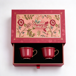Caja de Regalo Rígida Personalizada con Impresión, Papel Dorado y Forro de Terciopelo, Caja de Embalaje de Lujo para Juego de Tazas de Té - Product Image 1