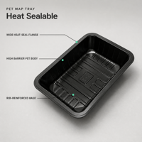 Zwarte PET verpakking met gemodificeerde atmosfeer, afsluitbare PET tray voor vis, delicatessen en vleeswaren