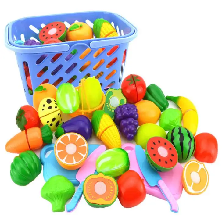 W227 RTS Preschool Toys Vegetables Cutting Play House Education Kitchen Toy Set Kid Fruit Toy