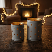 Support de bougie cylindrique en fer doré Sonnet Decor, fait main, écologique, imperméable, sans plomb, impression numérique 1 couleur, Noël
