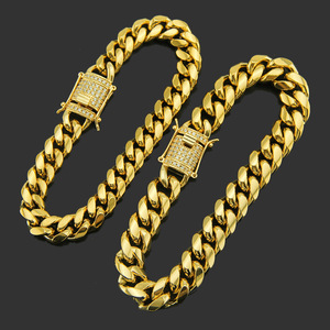 Stainless Steel Micro-inlaid Zircon Cuban <b>Bracelet</b>, Color-preserving Electroplated Smooth Domineering Trendy Men's <b>Bracelet</b> - Product Image 2