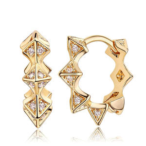 Pendientes de Aro E2891 con Diamantes Naturales en Corte Triangular, Color G, Chapados, para Uso Diario, Modernos para Mujer - Product Image 1