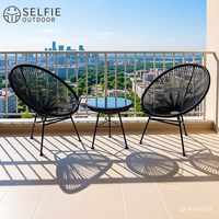 Ensemble de bistrot de cuisine moderne en rotin léger et portable, résistant aux intempéries, avec chaises de patio confortables et empilables, mobilier de balcon
