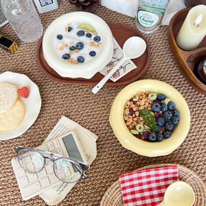 IHome-Use Retro Irregular Underglaze Painted INS <strong>Cream</strong>-Style Ruffled Dudu Ceramic Salad Bowl, Suitable for Home Use and <strong>Gifting</strong> - Product Image 4