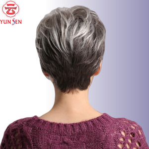 เส้นใยทนความร้อนสูง แบบสั้น สีเทาขาว <span class=keywords><strong>ทรง</strong></span>ดอกกุหลาบ สำหรับ<span class=keywords><strong>ผู้หญิง</strong></span>วัยกลางคนและผู้สูงอายุ - Product Image 5