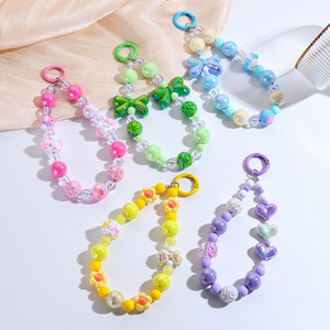 Cute Candy-Colored Beaded Mobile Phone Chain High-Level Pendant Lanyard with Mixed Beads Keychain Bag Pendant Other Lanyards