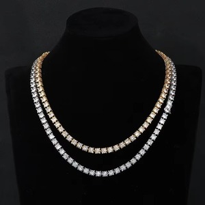 Luxury 925 Silver 18K Gold Plated Moissanite Tennis <b>Necklace</b> <b>Statement</b> Chain Round Brilliant Cut Prong Setting Unisex Everyday - Product Image 1
