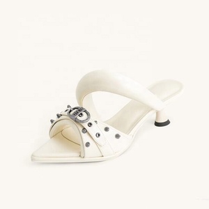 Metal Rivets Women's Puffy Belt Buckles Sandals Low Heels Stiletto Dress <b>Mules</b> Party Pointy Toe on <b>Slippers</b> Shoes - Product Image 4