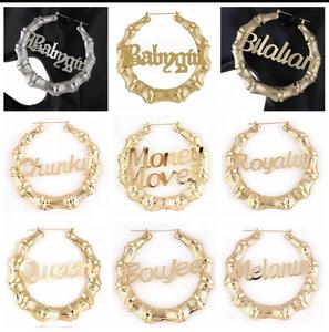 Hip Hop Hoop Bông Tai Tùy Chỉnh Tên Kim Loại Hoop Bông Tai Với Tuyên Bố Từ Số Bông Tai Phong Cách Cho Phụ Nữ - Product Image 4