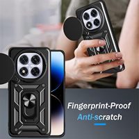 Coques de téléphone portable avec objectif coulissant pour Xiaomi Redmi Note 14 13 Pro Plus 4G 5G, support anneau et béquille, antichoc