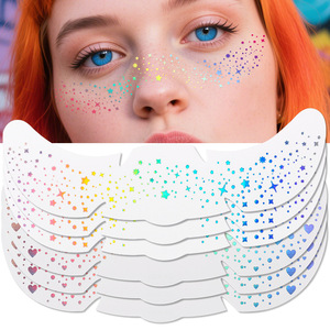 Autocollants de tatouage temporaire effet taches de rousseur, forme étoile, impression numérique, pour maquillage de visage de fête, en film PET, taille unique, tenue jusqu'à 1 semaine - Product Image 1