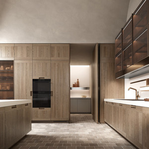 Set Completo di Mobili da <span class=keywords><strong>Cucina</strong></span> di Lusso in Melamina Personalizzabile con Isola, Design Moderno - Product Image 1