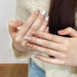 Diseño # 401 <span class=keywords><strong>Uñas</strong></span> Postizas Extra Cortas Tipo Ataúd, Premium, <span class=keywords><strong>con</strong></span> Diseño <span class=keywords><strong>de</strong></span> Ojo <span class=keywords><strong>de</strong></span> Gato, Lámina Dorada, Florales, Elegantes, Acrílicas, Hechas a Mano - Product Image 4