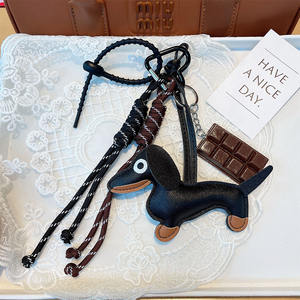 Gran oferta Retro Dachshund cachorro coche llavero bolsa colgante corbata cordón Chocolate trenzado cuerda Accesorios - Product Image 4