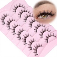 ISABELLA V09 Cils Anime en Cheveux Synthétiques, Effet Naturel, Pointes Effilées, Style Féerique Gyaru, Faits à la Main, Réutilisables, Bande en Coton, Pack de 7 Paires