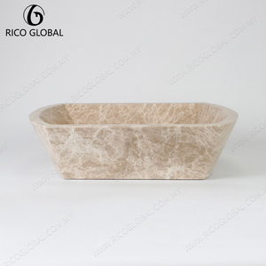 Lavabo mural rectangulaire moderne en marbre beige, poli, résistant au feu, avec égouttoir, capacité 12L - Product Image 3