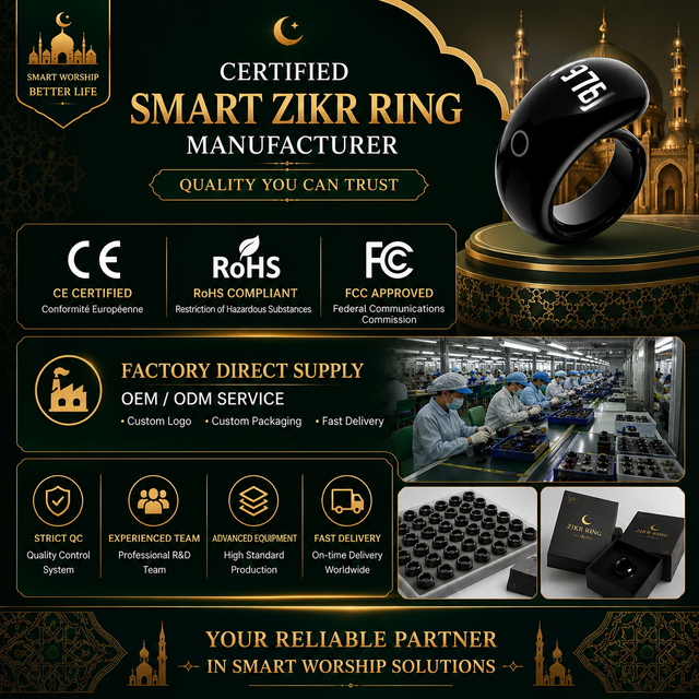Equantu New Smart iTasbeeh Ring Digital Counter with APP Prayer Reminder Wireless Charging Muslim Zikr Ring